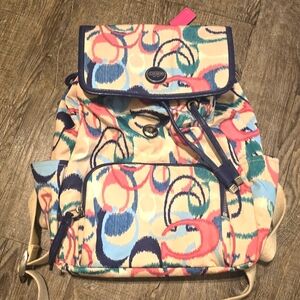 Coach IKAT Scribble Multicolor Signature Backpack Navy Trim RARE!